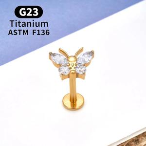 Ohrring Stud Cooles Schmetterlings muster Schlank für Frauen Nacht veranstaltungen ASTM-F-136 Titan legierung Innengewinde enden - Product Image 3