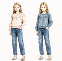 Pull en coton tricoté pour enfants, filles, hiver, OEM ODM, écologique, avec fleurs 3D au crochet faites à la main, manches longues ajourées et bord festonné