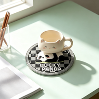 Sous-verre créatif en cuir PU avec impression de panda mignon, sous-verre rond chinois pour table, pour boire du thé