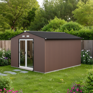 Caseta de Almacenamiento Exterior Marrón de 11x9 con Puertas Corredizas y Base Incluida para Jardín, Patio o Terraza - Product Image 2