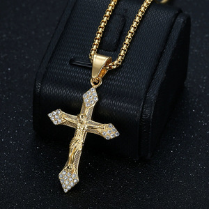 Stainless Steel <b>Cross</b> Necklace With Pave Setting Unisex Fashion Pendant <b>Chain</b> For Gift YS096 - Product Image 3