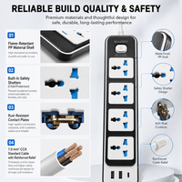 Multiprise universelle OEM en gros, 4 prises CA, double USB Type C, interrupteur maître, pour usage résidentiel, commercial et villa, avec rallonge
