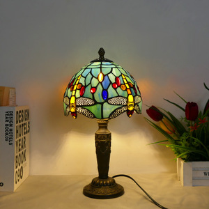 Lampada da Comodino <span class=keywords><strong>Tiffany</strong></span> 8 Pollici in Vetro Colorato, Stile Retrò Europeo, Decorazione per Interni, Controllo a Pulsante, Atmosfera Accogliente - Product Image 2