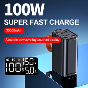 2023 Best Selling 100w PD Fast Charger Powerbank 30000mah Power Bank QI3.0 Portable Mobile Cell Phone TYPE-C