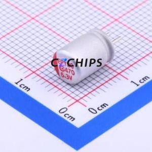 6R3AREP471M06X8E13 Solid <b>Capacitor</b> Through hole Component (THT),D6.3xL8mm 470uF 20% 6.3V 3.68A100kHz - Product Image 1