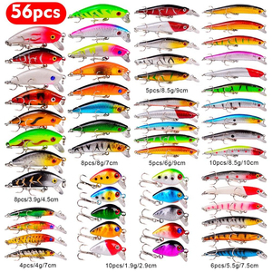 56pcs Artificial <b>Fishing</b> Lures Minnow Hard Bass Bait <b>Floating</b> Carp Lure Kits Fish Bait Set - Product Image 6