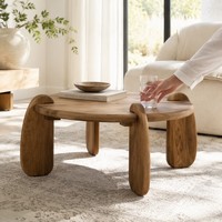 Ensemble de tables gigognes rustiques en bois sculpté, table basse ronde et table d'appoint Wabi Sabi pour salon