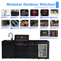 Gril à gaz noir en acier inoxydable de qualité supérieure à 4 brûleurs Cuisine extérieure avec réfrigérateur et cuisinière latérale BBQ de cuisson en plein air noir