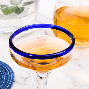 Vintage 12 oz Ronda Coupe Cristalería Azul Bordeado Mexicano Soplado Cóctel Margarita Copas de Vino para Fiesta para Restaurantes Bares - Product Image 4