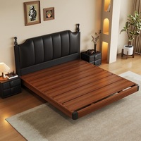 Modernes Vintage Öko-Freundliches Gepolstertes Plattformbett mit Stauraum, Hohen Pfosten, Gestepptem PU-Leder-Kopfteil, Kiefernholz, Queen-Size Softbett