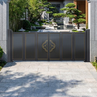 Puerta Eléctrica Plegable Retráctil de Aluminio para Entrada de Patio de Villa, Diseño Artístico Chino, Anticolisión, de Doble Apertura