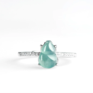 S925 <b>silver</b> inlaid natural A-grade jadeite blue water gourd <b>ring</b> ice type jade stone finger <b>ring</b> women's <b>ring</b> <b>adjustable</b> - Product Image 2
