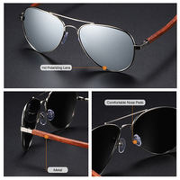 Nouvelles lunettes de soleil polarisées spécialisées personnalisées pour hommes lunettes de soleil à monture en acier inoxydable avec bras en bois optique