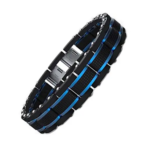 Luxury Fashion Bracelet Custom Blue Black Plated Men Stainless Steel Link Bracelets
