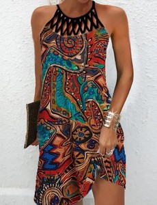 Abito senza maniche aderente aderente da donna Vintage <span class=keywords><strong>Chic</strong></span> occidentale con stampa leopardata bohémien con stampa Sexy piume - Product Image 5