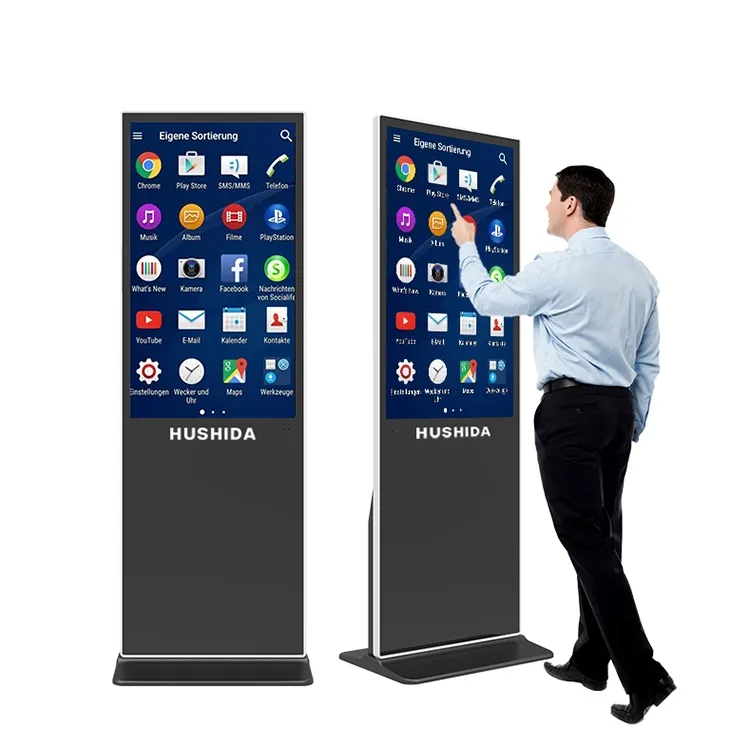 Suporte de chão para tela de publicidade HUSHIDA 43 ''55'' sinalização digital quiosque de publicidade de TV interna display digital lcd para publicidade