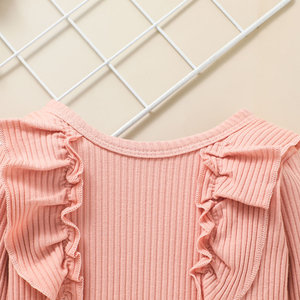 Vente flash - Combinaison bébé style décontracté, couleur unie rose clair, avec pantalon fleuri - Product Image 2