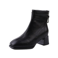 Bottines d'hiver décontractées rétro à talon épais et bout carré avec fermeture éclair arrière pour femme, collection 2026, vente chaude