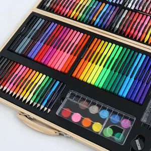 180 adet profesyonel ahşap kutu boyama çocuklar çizim sanat boyama mum boya renk kalemler çocuklar için Set