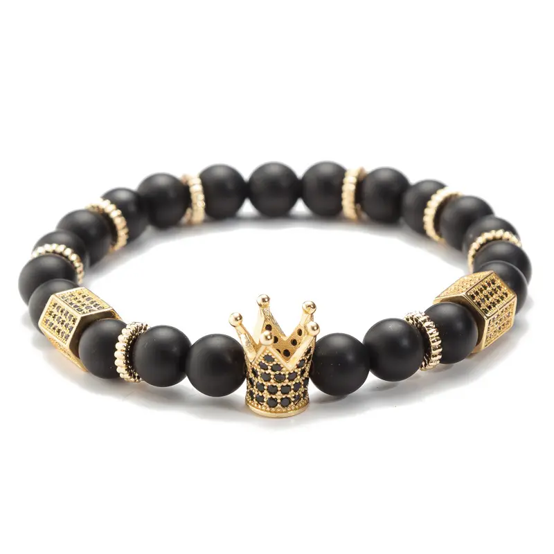 Fashion Natural Stone Golden&Black Crown Bracelets Men Beads Charm Bracelet For Women Trendy Jewelry Accessories