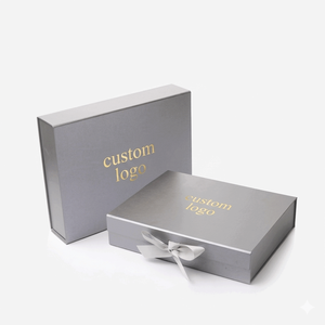 Boîte en carton argenté personnalisée de luxe, boîte cadeau magnétique pliable de qualité supérieure avec <span class=keywords><strong>ruban</strong></span> pour vêtements - Product Image 2