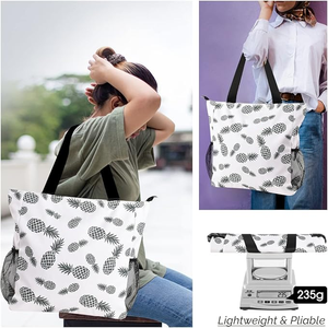 Sac fourre-tout en nylon pliable grande capacité avec logo personnalisé, imperméable, pour la plage, avec fermeture éclair et poches pour femmes - Product Image 6