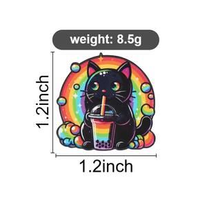Pin con diseño de Gato Negro Arcoíris, Perla y Té <span class=keywords><strong>Bobo</strong></span> con Impresión UV, Broches Kawaii Psicodélicos de Animales, Insignia para Bolsos y Solapas, Regalo para Niños y Amigos - Product Image 6