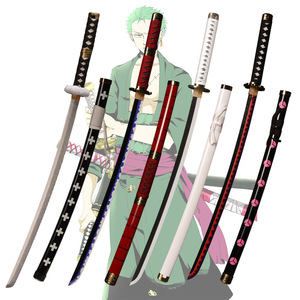 10 estilos 104CM 0ne pieza Roronoa Zoro Law Qiu Shui <span class=keywords><strong>Aki</strong></span> Mizu Prop accesorios madera <span class=keywords><strong>Anime</strong></span> Katana espada - Product Image 1