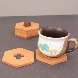 Hexagonal Solid Wood Coaster With Cross Cutout Heat Resistant Coffee <b>Tea</b> Mat Desktop Drink Pad Minimalist Design - Product Image 2