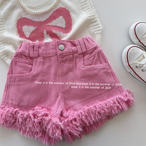 Pantaloncini estivi 2025 per bambini pantaloncini larghi per bambina Jeans corti alla moda con nappine - Product Image 3