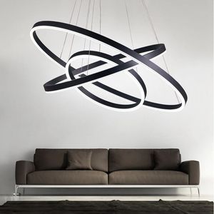 Lámpara colgante para dormitorio de hotel, lámpara moderna de aluminio acrílico LED lineal con anillo circular de 3 anillos - Product Image 3