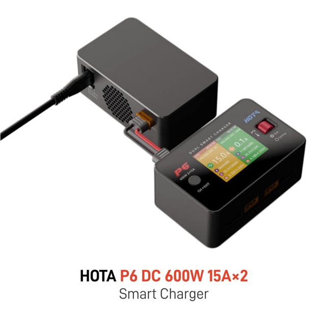 HOTA P6 DC 600W Smart Charger 15Ax2 Dual Channel Battery Balance Charger for Lipo 1-6S LiIon NiMH Battery With Type-C