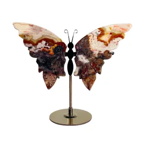 Doğal meksika akik ham taş oyma kelebek kanatları kristal dekoratif parçalar toptan