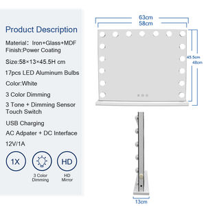 Miroir de maquillage de style Art Déco avec éclairage LED tricolore à intensité variable, commande tactile, lumière de vanité pour chambre à coucher et coiffeuse - Product Image 2