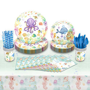 Vaisselle jetable sur le thème du monde sous-marin de l'océan moderne Fournitures de fête d'anniversaire pour enfants, y compris assiette en papier - Product Image 4