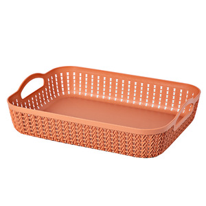 Imitation Rattan Storage Basket Plastic Rectangle With Handles Multifunctional Office Storage Basket - Product Image 5
