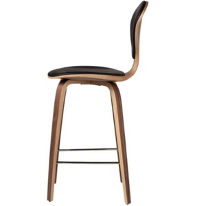 Ghế quầy bar Walnut Stool Ghế quầy bar S Tine Ghế da màu đen sành điệu Bọc gỗ dán chất lượng cao có tựa lưng và chỗ để chân - Product Image 6
