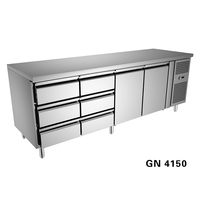 Plan de travail en acier inoxydable pour pizza et bar à salades, avec réfrigérateur à commande numérique, dégivrage automatique et refroidissement par ventilateur, base de chef