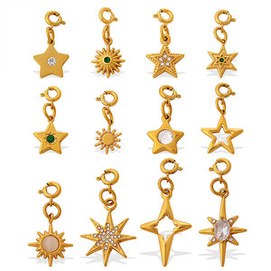 Dijes Personalizados Impermeables al por Mayor, Chapados en Oro de 14k y 18k, Dijes de Estrella de Acero Inoxidable 316l con Circonita para la Fabricación de Pulseras y Collares - Product Image 5