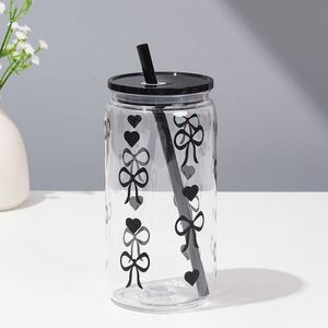 Bocal à boisson réutilisable en plastique sans BPA de 16 oz avec couvercle à paille et nœud papillon, idéal pour les fêtes, à boire directement - Product Image 4