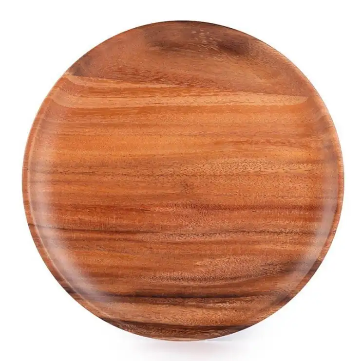 Wood Plates Wood Round Acacia Wood Serving Plates Natural Tableware Dining For Sandwiches Salad Finger Foods Cheese Burgers Appetizers