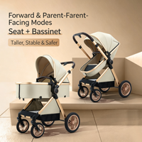 Poussette 3-en-1 haute performance modèle S800 avec poignée réversible, pliable, amortissante, pour nouveau-né, idéale pour l'extérieur