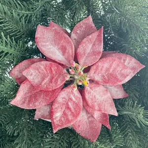 Рождественские украшения от поставщиков, белые снежные пуансеттийские Цветы с зажимом