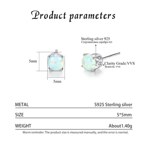 Minimalist S925 Silver <b>Opal</b> Stud <b>Earrings</b> Claw Setting Classic Women's Jewelry Everyday Wear Factory wholesale - Product Image 3