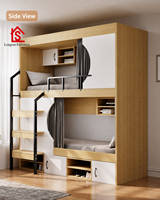 Lit mural moderne sur mesure avec armoire de rangement et rideau, échelle en bois massif, mobilier de chambre à coucher, vente en gros