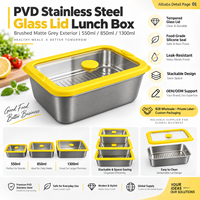 Boîte à lunch en acier inoxydable avec couvercle en verre, boîte bento PVD, compatible four, écologique, logo personnalisé, préparation de repas pour adultes, école, pique-nique