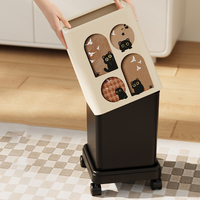 Poubelle de salle de bain à roulettes en plastique avec couvercle hermétique, motif chat de dessin animé mignon, pour rangement domestique et organisation des déchets