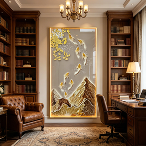 Framed Acrylic Wall Art With Backlight Gold Frame Scenic Mountain Fish Design Home Decoration Print <b>Crystal</b> Porcelain Painting - Product Image 2