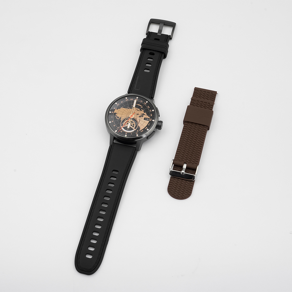 Negro (correa de silicona marrón libre)