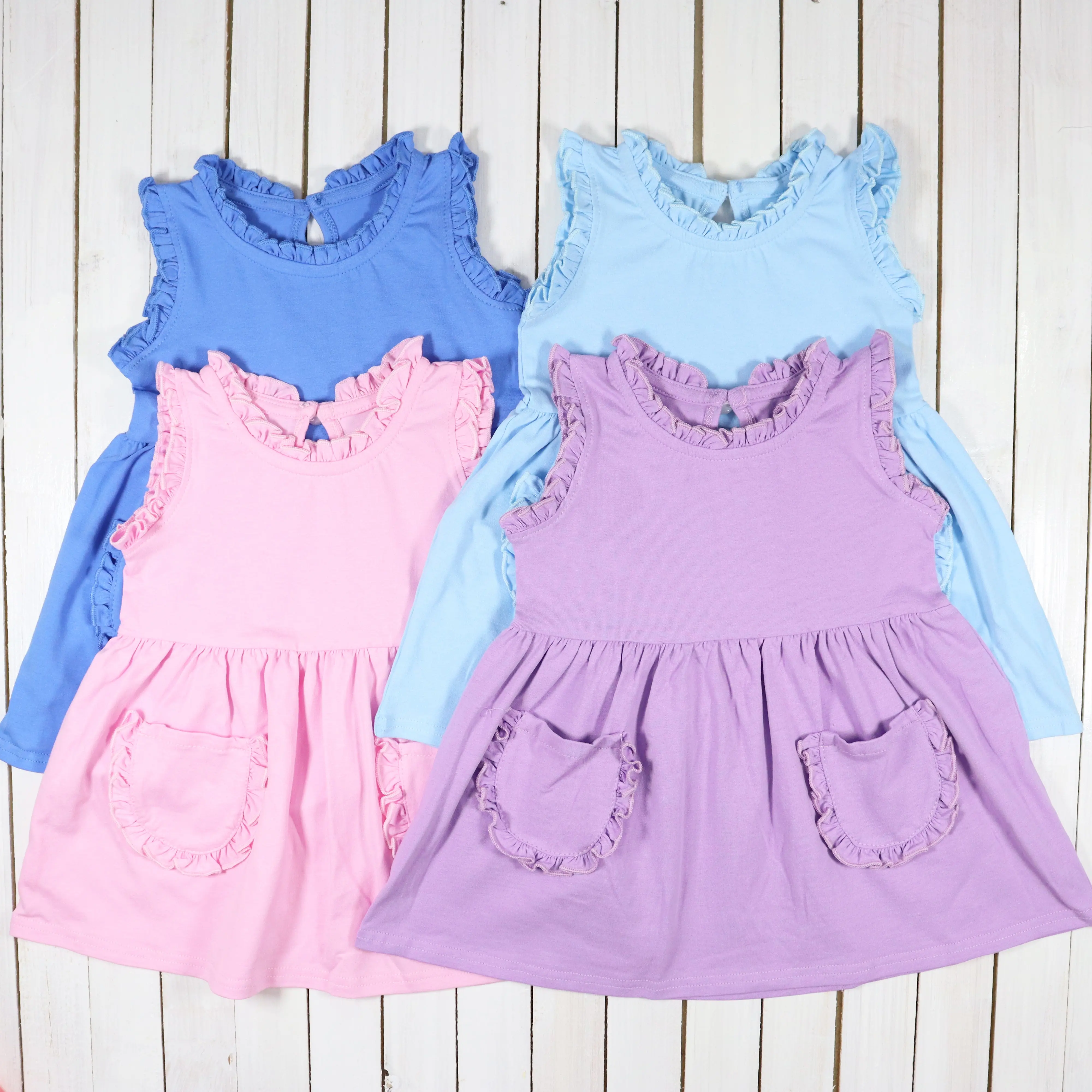 Wholesale Casual Girls Dresses Sleeveless Frocks Solid Cotton Baby Dress For Kids